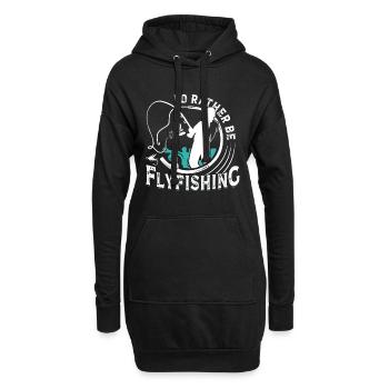 Fliegenfischen I´d rather be Flyfishing Angeln - Hoodie-Kleid - Schwarz - Vorne
