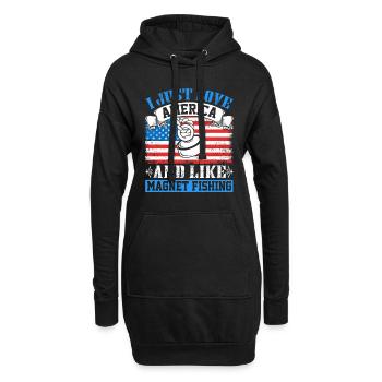 J’aime l’Amérique et j’aime Magnet Fishing - Sweat-shirt à capuche long Femme - noir - Devant
