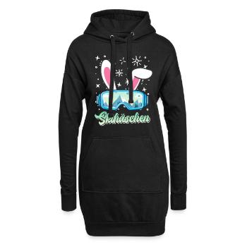 Skihäschen Hasenohren Skifahrer Shirt Frauen - Hoodie-Kleid - Schwarz - Vorne