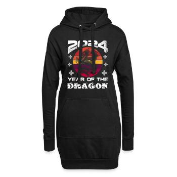 Année du Dragon 2024 Chine Fan Drachenjahr - Sweat-shirt à capuche long Femme - noir - Devant