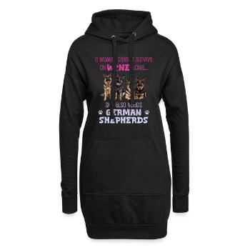 Deutscher Schäferhund WOMAN CANNOT SURVIVE ON WINE - Hoodie-Kleid - Schwarz - Vorne