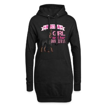 Chien Maman JUSTE UNE FILLE ET SON DOBERMAN Drôle - Sweat-shirt à capuche long Femme - noir - Devant