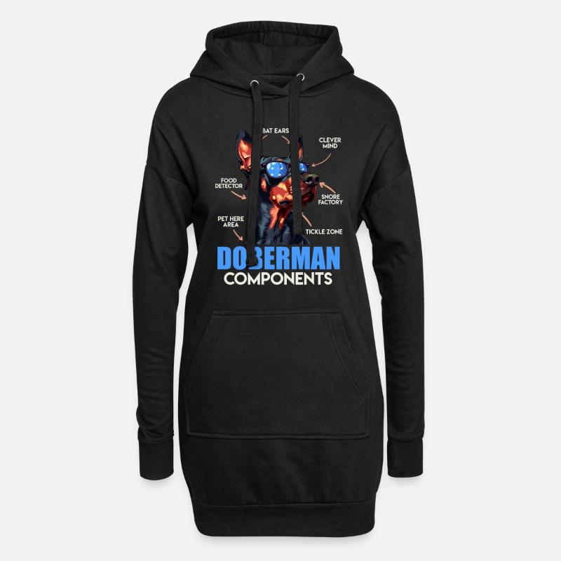 COMPOSANTS DU DOBERMANN Anatomie Doberman - Sweat-shirt à capuche long Femme - noir