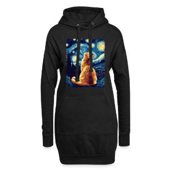 Orange Katze Tier Sternenhimmel Nacht Malerei Van Gogh - Hoodie-Kleid - Schwarz - Vorne