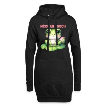 Froschkostüm KÜSS DEN FROSCH Lustiges Faschings - Hoodie-Kleid - Schwarz - Vorne
