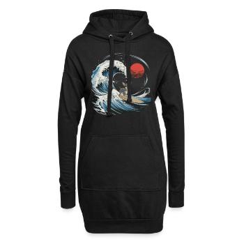 Chihuahua chien animal japonais surf plage vague - Sweat-shirt à capuche long Femme - noir - Devant