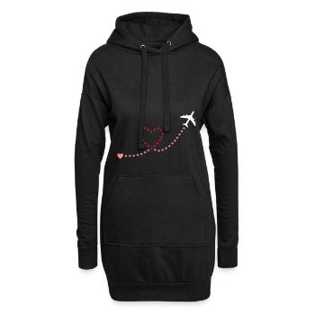 ★ Design colors changeable ★ Airplane, hearts - Hoodie Dress - black - Front