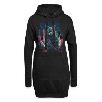 Katze Cyber Cat Katzen Punk - Hoodie-Kleid - Schwarz - Vorne