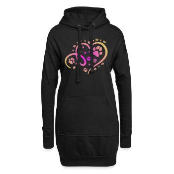 Herz mit Pfötchen und Sternen - Hoodie-Kleid - Schwarz - Vorne