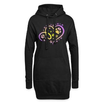 Herz mit Pfötchen und Sternen - Hoodie-Kleid - Schwarz - Vorne