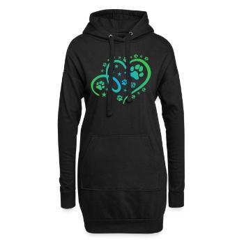 Herz mit Pfötchen und Sternen - Hoodie-Kleid - Schwarz - Vorne