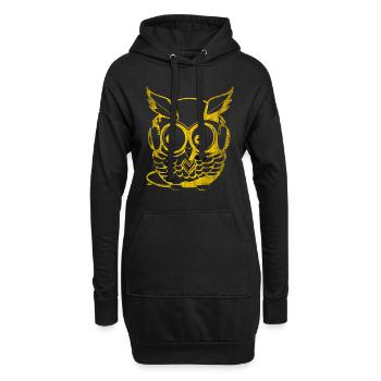 Casque jaune hibou - Sweat-shirt à capuche long Femme - noir - Devant