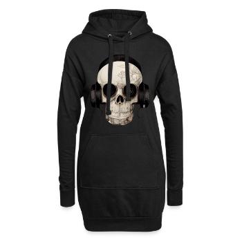 Crâne avec casque - Sweat-shirt à capuche long Femme - noir - Devant