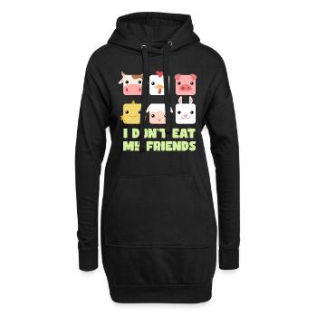 Schwein Fisch Hase Freunde Design für Veganer - Hoodie-Kleid - Schwarz - Vorne