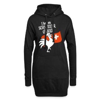 Krähender Hahn vor Schweizer Flagge für den Bauer! - Hoodie-Kleid - Schwarz - Vorne