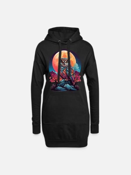 MONDBESCHIENENE MYSTIK: DIE NACHTWACHE EINER BUNTEN EULE - Hoodie-Kleid - Schwarz