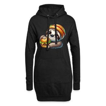 paresseux avec burger mignon dessin animé de restauration rapide - Sweat-shirt à capuche long Femme - noir - Devant