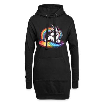 Unicorn Surfer Rainbow Surfing Cool - Hoodie Dress - black - Front