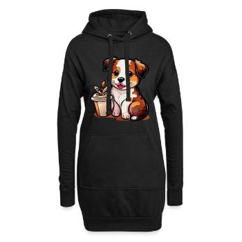 Chien avec café: le compagnon idéal - Sweat-shirt à capuche long Femme - noir - Devant