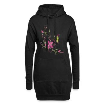 Florales Blumenmotiv mit Schmetterling - Hoodie-Kleid - Schwarz - Vorne