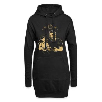 Papa & Tochter beim Zocken - Gaming-Motiv - Hoodie-Kleid - Schwarz - Vorne