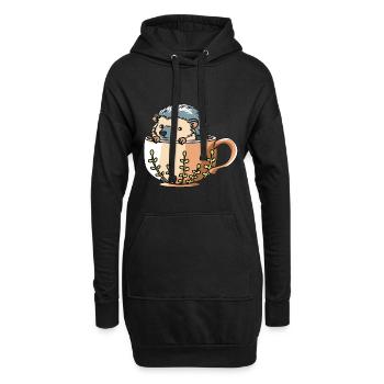 Igel mit Krug - Hoodie-Kleid - Schwarz - Vorne