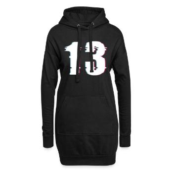 13 Dreizehn Thirteen Zahl Effekt Verzerrt Nummer - Hoodie-Kleid - Schwarz - Vorne