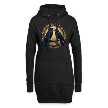 Zwei Raben mit keltischem Knoten - Hoodie-Kleid - Schwarz - Vorne