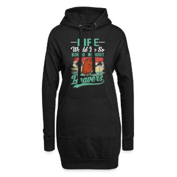 Biber Geschenk Biberdamm - Hoodie-Kleid - Schwarz - Vorne