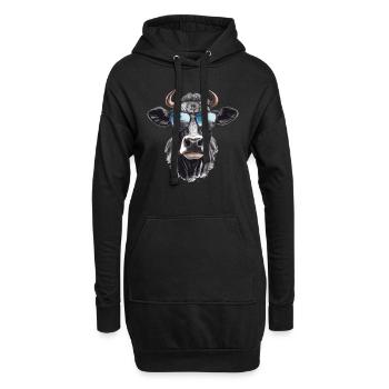 Kuh mit Sonnenbrille - Hoodie-Kleid - Schwarz - Vorne
