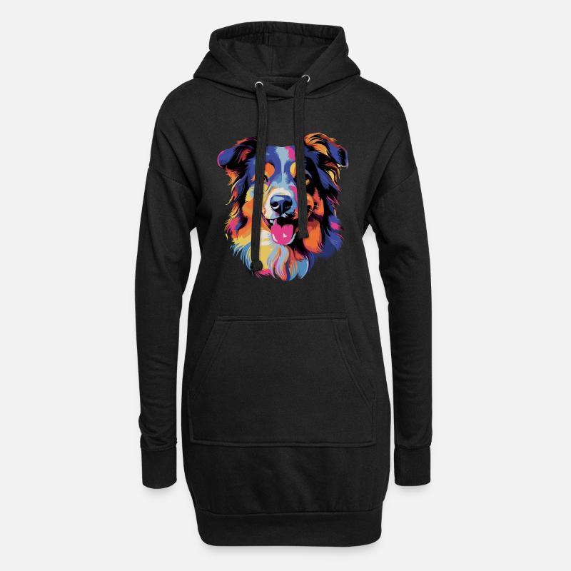 Australian Shepherd Colorful Aussie - Hoodie-Kleid - Schwarz