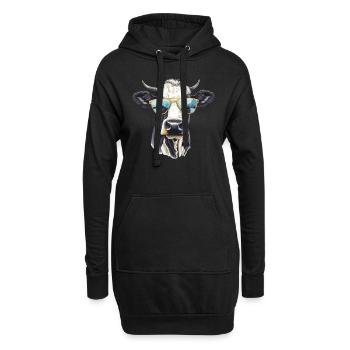 Kuh mit Sonnenbrille - Hoodie-Kleid - Schwarz - Vorne