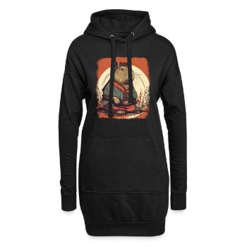 Capybara Samouraï Wasserschwein - Sweat-shirt à capuche long Femme - noir - Devant