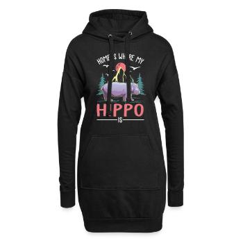 La maison est là où se trouve mon hippopotame, hippopotame - Sweat-shirt à capuche long Femme - noir - Devant