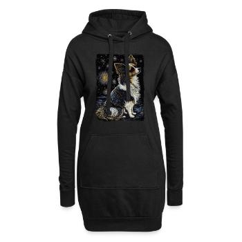 Papillon Hund Starry Night - Hoodie-Kleid - Schwarz - Vorne