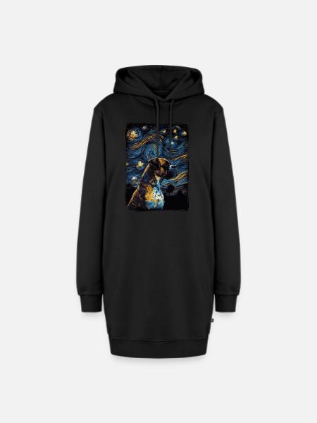 Boxerhund Starry Night - Hoodie-Kleid - Schwarz
