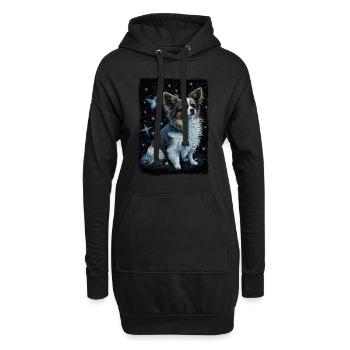 Papillon Hund Starry Night - Hoodie-Kleid - Schwarz - Vorne