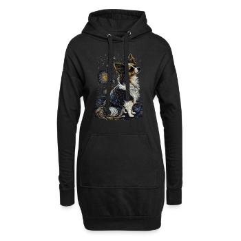 Papillon Hund Starry Night - Hoodie-Kleid - Schwarz - Vorne