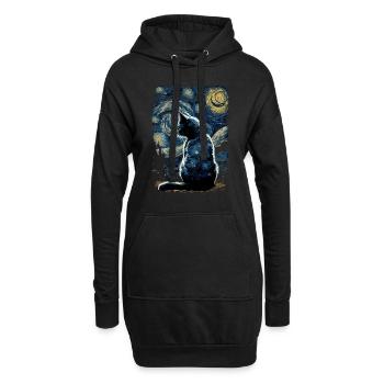 Chat Nuit étoilée - Sweat-shirt à capuche long Femme - noir - Devant