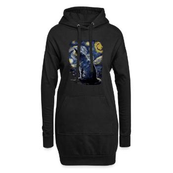 Chat Nuit étoilée - Sweat-shirt à capuche long Femme - noir - Devant