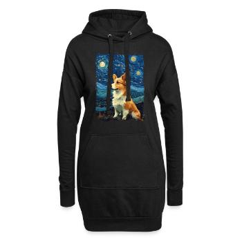 Corgi Starry Night - Hoodie-Kleid - Schwarz - Vorne
