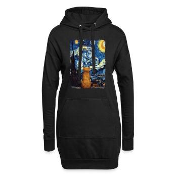 Chat Nuit étoilée - Sweat-shirt à capuche long Femme - noir - Devant