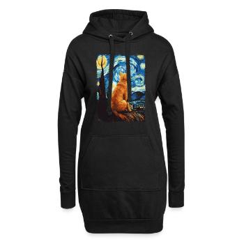 Chat Nuit étoilée - Sweat-shirt à capuche long Femme - noir - Devant