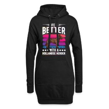 Das Leben ist ist mit einem Hollandse Herder - Hoodie-Kleid - Schwarz - Vorne