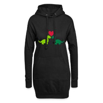 Zwei Brontosaurier und ein Herz - Hoodie-Kleid - Schwarz - Vorne