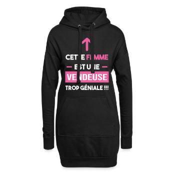 cadeau marrant femme trop géniale vendeuse - Sweat-shirt à capuche long Femme - noir - Devant