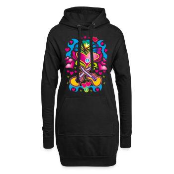 17 Coeurs Guitares Paix Enfant des fleurs - Sweat-shirt à capuche long Femme - noir - Devant