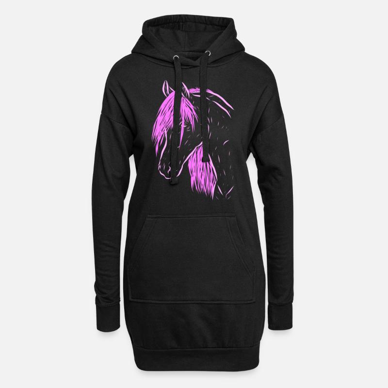 Pferd - Hoodie-Kleid - Schwarz