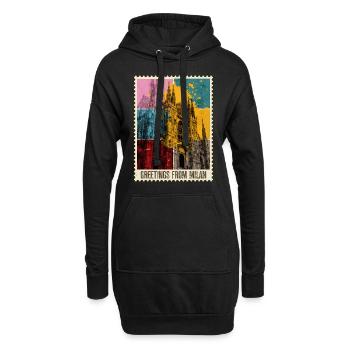 Mailand Italien Stadt Skyline Briefmarke Bunt - Hoodie-Kleid - Schwarz - Vorne