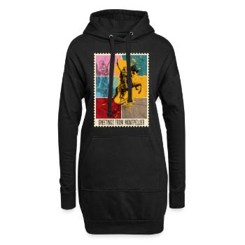 Montpellier France City Skyline Stamp - Sweat-shirt à capuche long Femme - noir - Devant